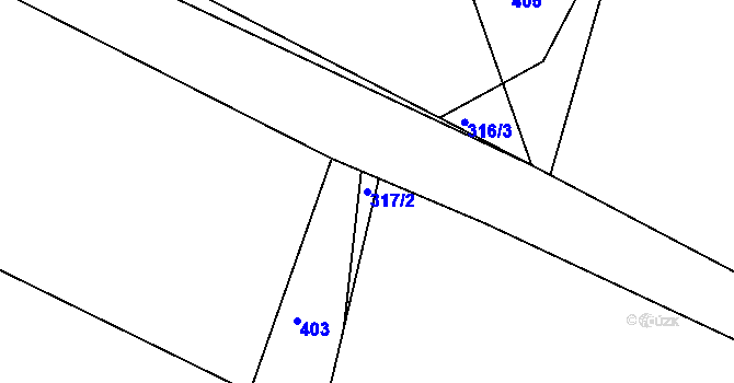 Parcela st. 317/2 v KÚ Lány u Bylan, Katastrální mapa