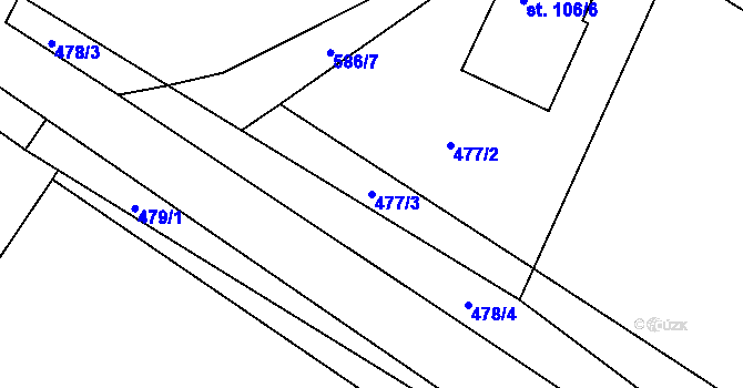 Parcela st. 477/3 v KÚ Lány u Bylan, Katastrální mapa