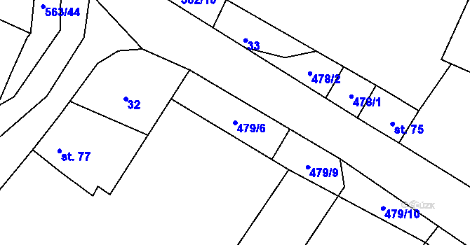 Parcela st. 479/6 v KÚ Lány u Bylan, Katastrální mapa