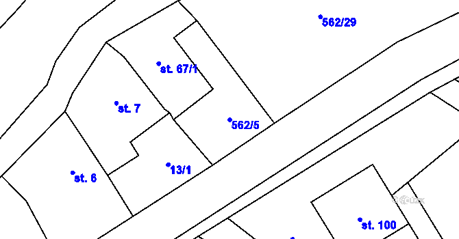 Parcela st. 562/5 v KÚ Lány u Bylan, Katastrální mapa