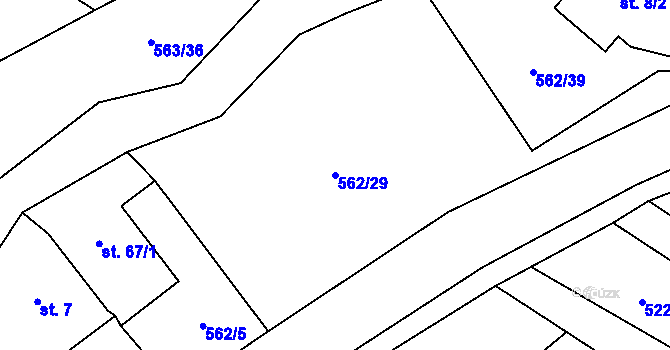 Parcela st. 562/29 v KÚ Lány u Bylan, Katastrální mapa