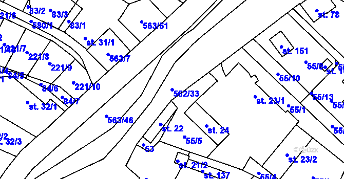 Parcela st. 562/33 v KÚ Lány u Bylan, Katastrální mapa