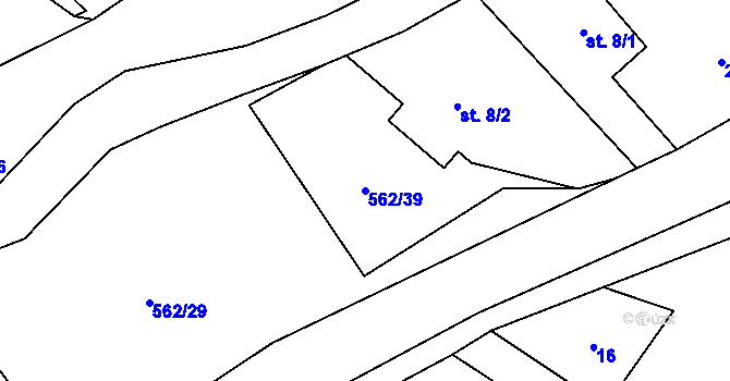 Parcela st. 562/39 v KÚ Lány u Bylan, Katastrální mapa