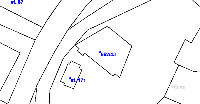 Parcela st. 562/43 v KÚ Lány u Bylan, Katastrální mapa