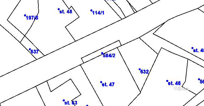 Parcela st. 584/2 v KÚ Lány u Bylan, Katastrální mapa