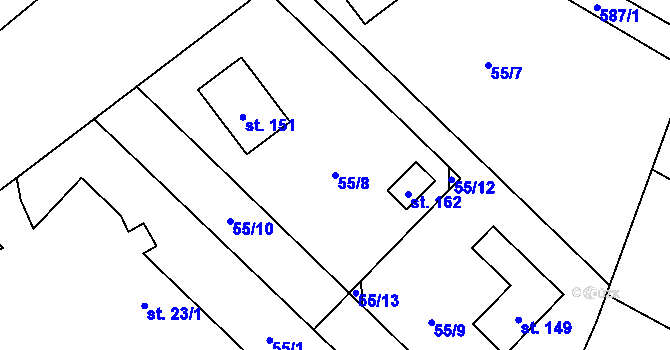 Parcela st. 55/8 v KÚ Lány u Bylan, Katastrální mapa