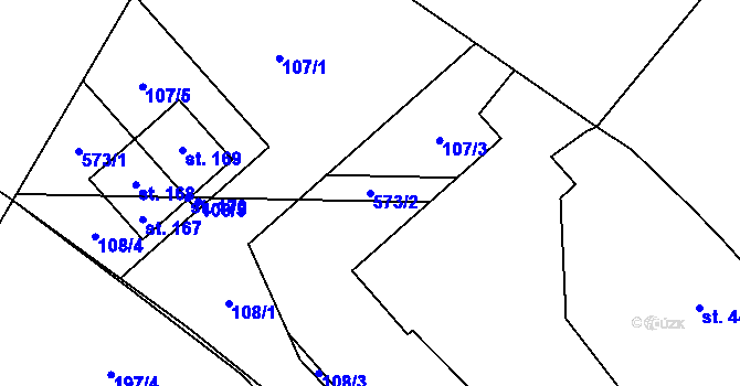 Parcela st. 573/2 v KÚ Lány u Bylan, Katastrální mapa