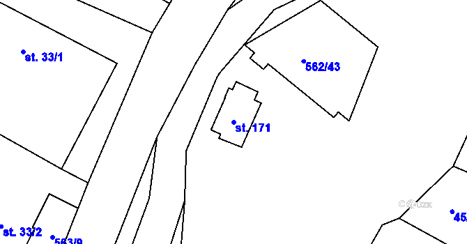 Parcela st. 171 v KÚ Lány u Bylan, Katastrální mapa