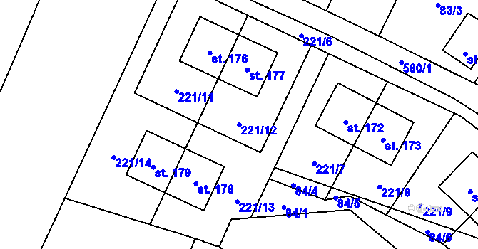 Parcela st. 221/12 v KÚ Lány u Bylan, Katastrální mapa
