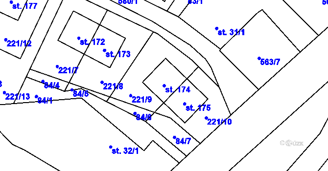 Parcela st. 174 v KÚ Lány u Bylan, Katastrální mapa