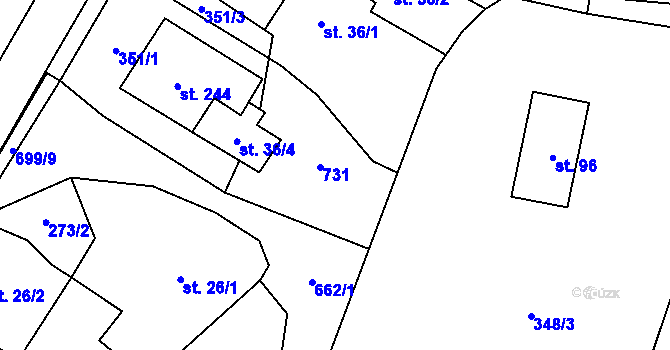 Parcela st. 36/3 v KÚ Bynina, Katastrální mapa