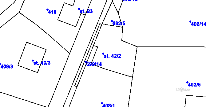 Parcela st. 42/2 v KÚ Bynina, Katastrální mapa