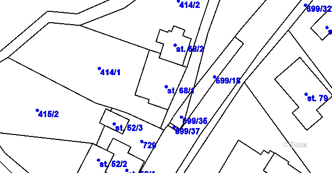 Parcela st. 68/1 v KÚ Bynina, Katastrální mapa