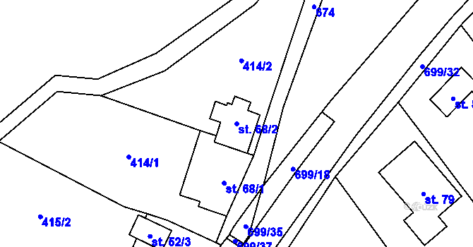 Parcela st. 68/2 v KÚ Bynina, Katastrální mapa