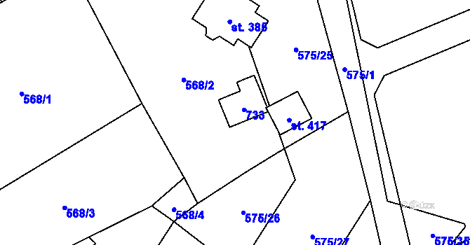 Parcela st. 99 v KÚ Bynina, Katastrální mapa