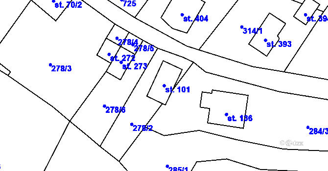 Parcela st. 101 v KÚ Bynina, Katastrální mapa