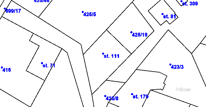 Parcela st. 111 v KÚ Bynina, Katastrální mapa