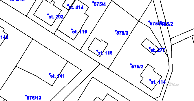 Parcela st. 115 v KÚ Bynina, Katastrální mapa