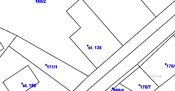 Parcela st. 135 v KÚ Bynina, Katastrální mapa