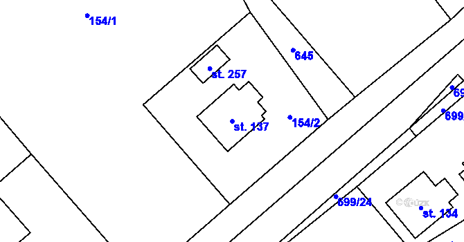 Parcela st. 137 v KÚ Bynina, Katastrální mapa