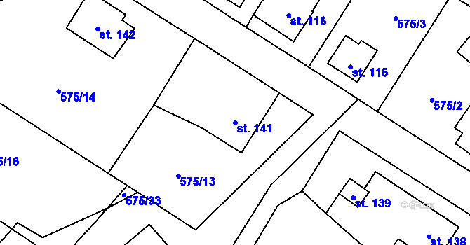 Parcela st. 141 v KÚ Bynina, Katastrální mapa