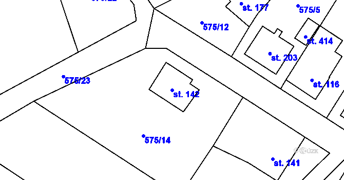Parcela st. 142 v KÚ Bynina, Katastrální mapa