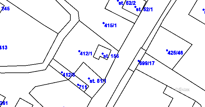 Parcela st. 155 v KÚ Bynina, Katastrální mapa