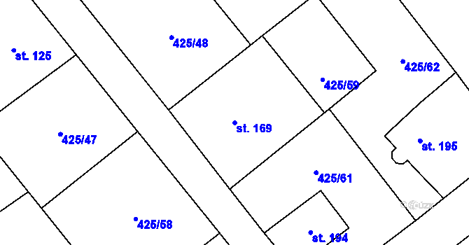 Parcela st. 169 v KÚ Bynina, Katastrální mapa