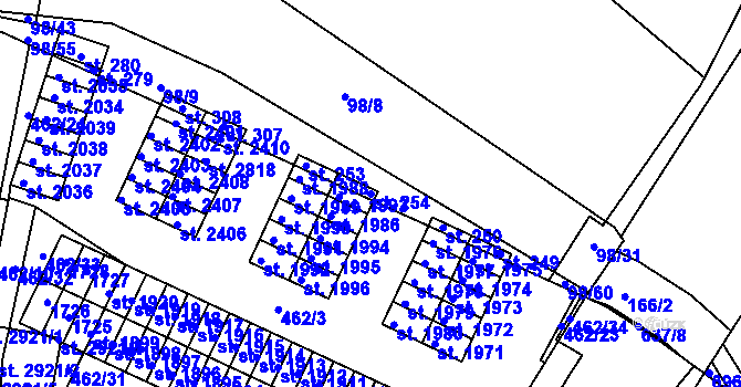 Parcela st. 254 v KÚ Bynina, Katastrální mapa