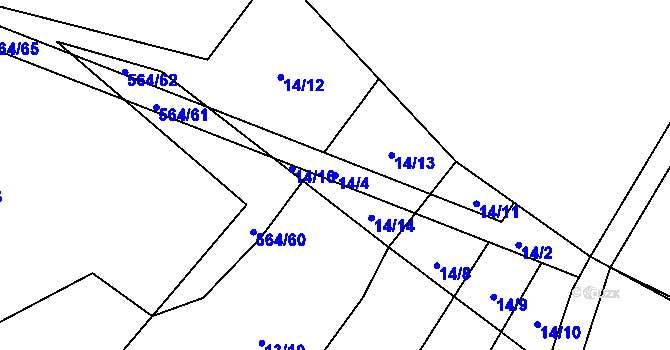 Parcela st. 14/4 v KÚ Bynina, Katastrální mapa
