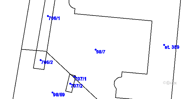 Parcela st. 98/7 v KÚ Bynina, Katastrální mapa