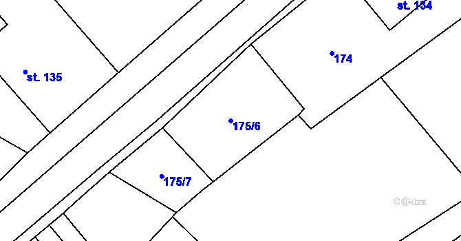 Parcela st. 175/6 v KÚ Bynina, Katastrální mapa