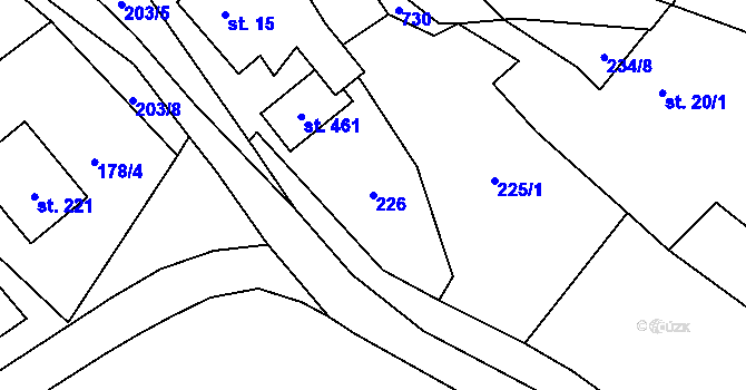 Parcela st. 226 v KÚ Bynina, Katastrální mapa