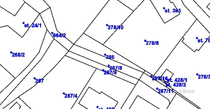 Parcela st. 286 v KÚ Bynina, Katastrální mapa
