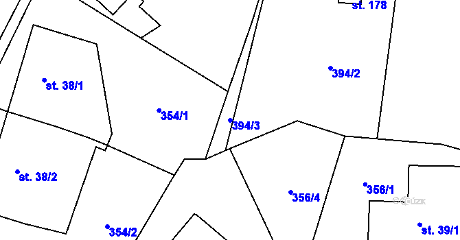 Parcela st. 394/3 v KÚ Bynina, Katastrální mapa