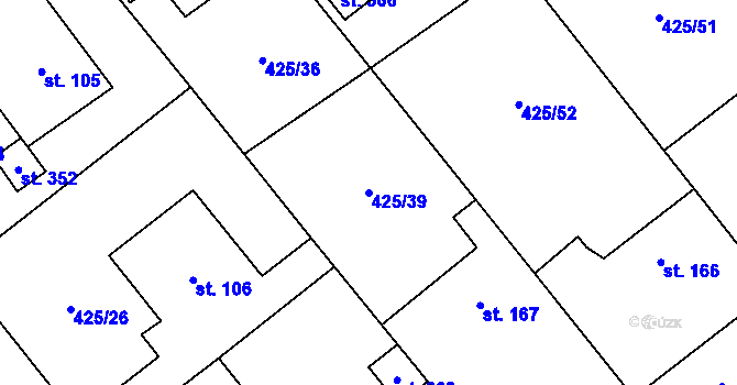 Parcela st. 425/39 v KÚ Bynina, Katastrální mapa