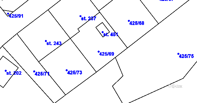 Parcela st. 425/69 v KÚ Bynina, Katastrální mapa