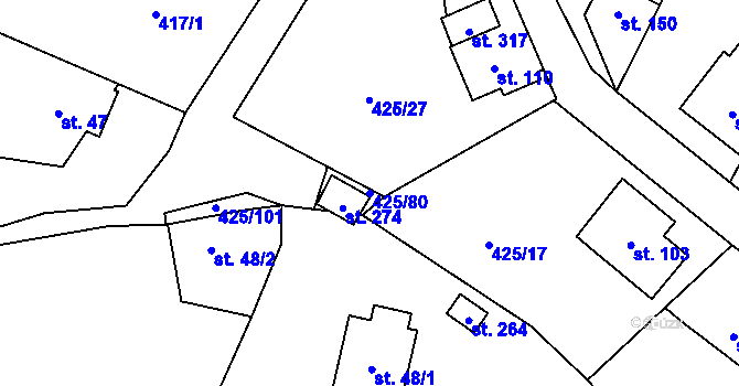 Parcela st. 425/80 v KÚ Bynina, Katastrální mapa