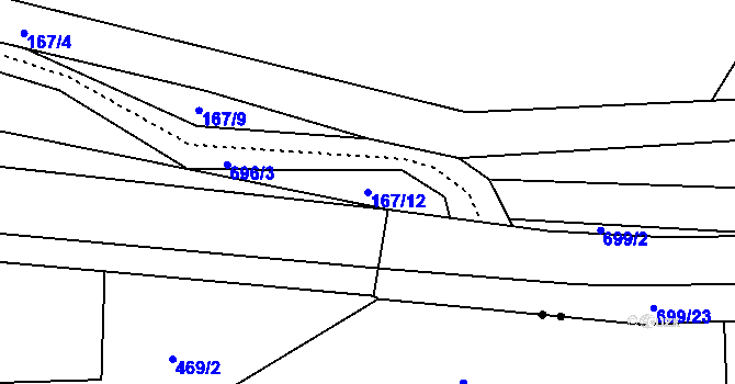 Parcela st. 167/12 v KÚ Bynina, Katastrální mapa