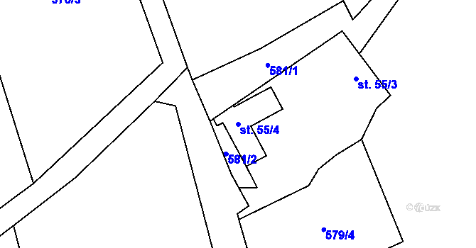 Parcela st. 55/4 v KÚ Bynina, Katastrální mapa