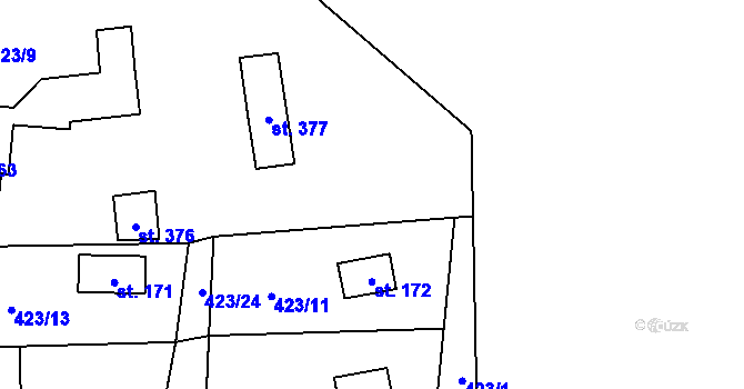 Parcela st. 423/23 v KÚ Bynina, Katastrální mapa