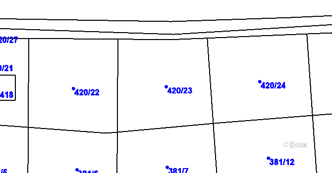 Parcela st. 420/23 v KÚ Bynina, Katastrální mapa
