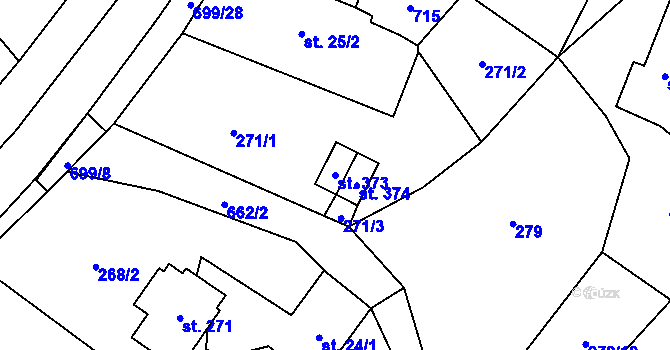 Parcela st. 373 v KÚ Bynina, Katastrální mapa