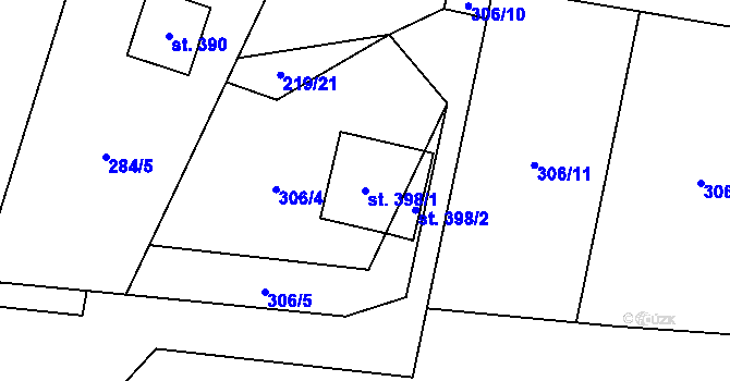 Parcela st. 398/1 v KÚ Bynina, Katastrální mapa
