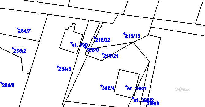 Parcela st. 219/21 v KÚ Bynina, Katastrální mapa