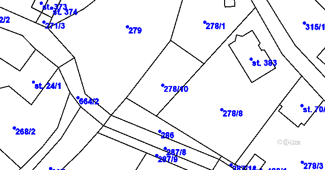 Parcela st. 278/10 v KÚ Bynina, Katastrální mapa