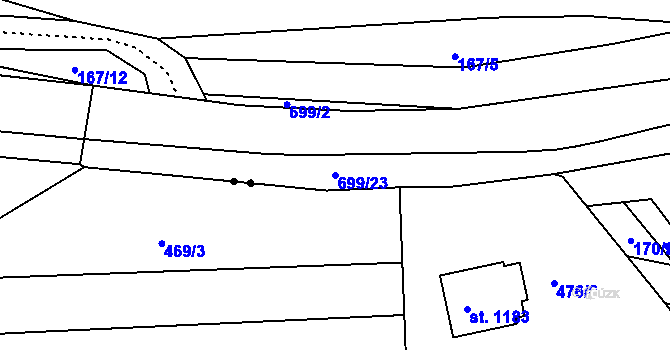 Parcela st. 699/23 v KÚ Bynina, Katastrální mapa