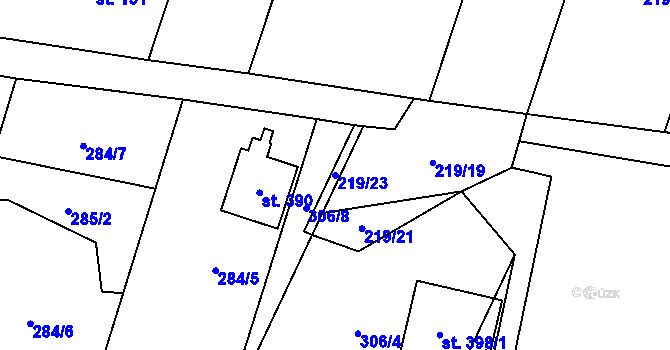 Parcela st. 219/23 v KÚ Bynina, Katastrální mapa