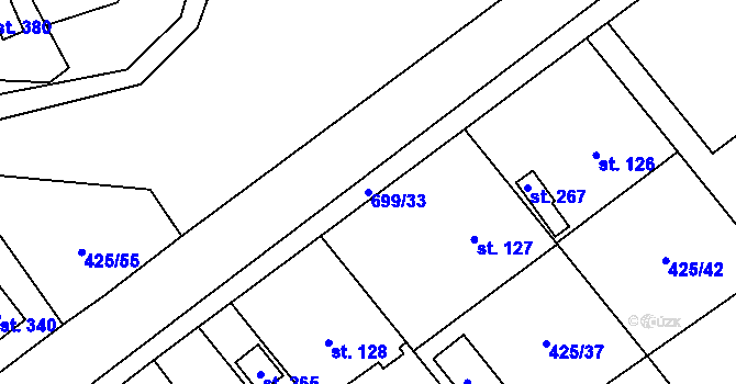 Parcela st. 699/33 v KÚ Bynina, Katastrální mapa