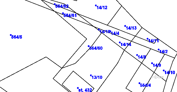 Parcela st. 564/60 v KÚ Bynina, Katastrální mapa